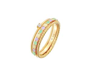 Elli - Pila Set Moderno Solitario Ritorto Tendenza Multicolore con Smalto e Cristallo in Argento Sterling 925 Placcato Oro Anelli 1 pieces female