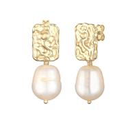 Elli PREMIUM - Orecchini pendenti di tendenza barocca organica martellata con perla d'acqua dolce coltivata in argento sterling 925 placcato oro 1 pieces female