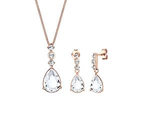 Elli PREMIUM Set di Gioielli da Donna, Goccia Nobile con Cristalli, in Argento 925, Placcato Oro Rosa