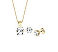 Elli Set di Gioielli Donne Classico Ciondolo Solitario Set Orecchini a Perno con Cristalli in Argento Sterlino 925 Placcato Oro Rosa