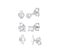 Elli Orecchini a perno sfera e fulmine set di 3 con cristalli Argento sterling 925 Donna