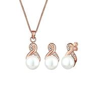 Elli Set di Gioielli Simbolo dell'infinito femminile con perle d'acqua dolce e cristalli in Argento 925 Oro rosa