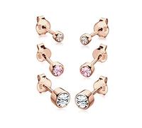 Elli Orecchini Donna Orecchini a Perno di base Set di 3 con cristalli di vetro in argento sterlino 925 placcato oro