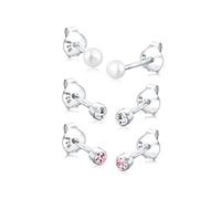 Elli Set Orecchini da Donna, con Perla di Acqua Dolce e Cristalli, in Argento Sterling 925