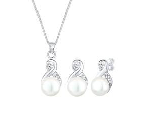 Elli - Simbolo Infinità Elegante a Perno con perle coltivata d'acqua dolce e Cristalli in argento sterling 925 Parure gioielli 1 pieces female