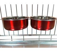Ellie-Bo - Coppia di Ciotole per Cani, per Gabbie, Penne o Gabbie, Misura Media, 0,9 l, Colore: Rosso
