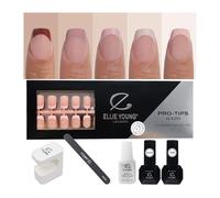 Ellie Young PRO-TIPS - 150 punte per unghie francesi neutre e nude, 15 misure, extension per unghie in gel acrilico, per un facile fai da te (set quadrato corto)