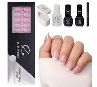 Ellie Young PROTIPS - Set di 150 unghie a pressione, con punta corta ovale rosa, 15 misure, in morbido gel con colla e strumenti, kit completo per manicure fai da te, feste per donne, rosa extra corto