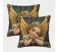 EllieAu 2 Pezzi Federe Cuscini Angiolettoo Decorativi Fodere Copricuscino Ali dorate Con Chiusura Lampo Nascosta Per Soggiorno Giardino Interno O Esterno 50x50cm