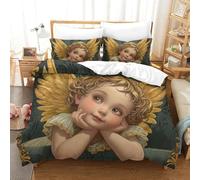EllieAu Set Copripiumino Per Piume Di Piccolo Angeloo 3D Ali dorate Set Biancheria Da Letto Con Chiusura A Cerniera E 2 Federe Super Morbido Set Da 3 Pezzi Per Adulti E Bambini Super King（260x220cm）