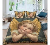 EllieAu Set Copripiumino Per Piume Di Piccolo Angeloo 3D Ali dorate Set Biancheria Da Letto Con Chiusura Lampo E 2 Federe Super Morbido 3 Pezzi Per Ragazzi E Ragazze King（220x240cm）