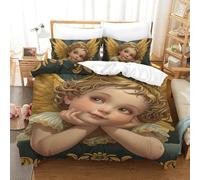 EllieAu Set Copripiumino Piccolo Angeloo 3D Stampato Ali dorate Set Biancheria Da Letto Con Chiusura A Cerniera E 2 Federe Fibra Ultra-fine 3 Pezzi Per Ragazzi E Ragazze Single（140x200cm）