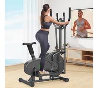 Ellittiche, 2 in 1 Ellittica e Cyclette con Sedile, Monitor LCD, Resistenza regolabile, Pedali Antiscivolo, Macchina per l'allenamento Ellittico, Stepper per l'allenamento Cardio da Casa