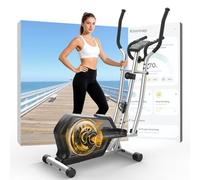 Ellittiche Da Casa con App, 3-in-1 Ellittica Ultra Silenziosa con 16 Livelli di Resistenza,volano da 6 kg, Monitor LCD, Pedale Antiscivolo, Portabottiglie (Arancione + Argento)