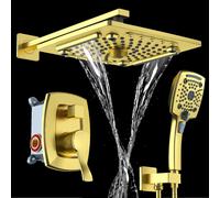 ELLO&ALLO Set doccia con miscelatore e kit di finitura per bagno, sistema doccia completo con valvola di montaggio, oro spazzolato