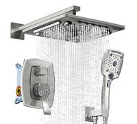ELLO&ALLO Set rubinetto doccia con valvola di miscelazione e finiture in nichel spazzolato, soffione doccia a cascata con combo portatile