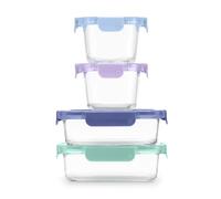 Ello Color Lock - Set di 8 contenitori per alimenti in vetro misto, a prova di perdite, con coperchi ermetici in plastica senza BPA, lavabili in lavastoviglie, microonde e freezer, colore: viola