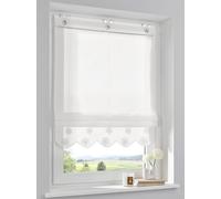 Elly - Tenda a pacchetto con mantovana ricamata, semitrasparente, con occhielli per appenderla senza fori, larghezza 60 cm x altezza 130 cm