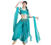 ELLYDOOR Jasmine Costumes for Women Adult Belly Dance Aladdin Princess Dress UP Halloween Cosplay Outfit Tag S, Blue