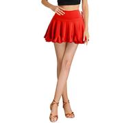ELLYDOOR Minigonna da Donna per Danza Latina, Salsa, Rumba e Salsa, Costume da Skater, Gonna con Volant, Gonna Swing con Pantaloncini, Rosso, S