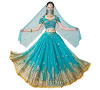 ELLYDOOR Princess Jasmine Costumes for Women Adult Aladdin Dress UP Halloween Cosplay Belly Dance Outfit Tag S, Blue