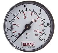 Elmag Manometro Compressore Pressione ad aria compressa 50 mm 0 - 10 bar con filettatura esterna, posteriore 18 pollici, 42221