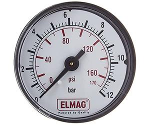 Elmag Manometro Compressore Pressione ad aria compressa 50 mm 0 - 10 bar con filettatura esterna, posteriore 18 pollici, 42221
