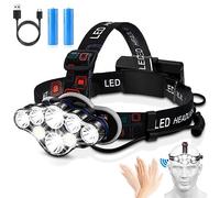 Elmchee Faro ricaricabile, 8 LED 18000 ad alta luminosità con luce rossa per adulti, sensore di movimento USB 18650, torcia impermeabile per escursionismo, campeggio, corsa, pesca