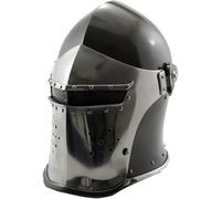 Elmetto cavaliere Barbuta con visiera vichinga nero casco armatura...