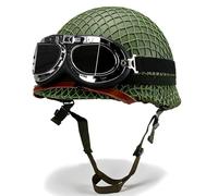 Elmetto Militare Americano M1 Della Seconda Guerra Mondiale, Modello da Campo in Acciaio, Con Copertura in Rete e Cinturino Cat Eye a Doppio Strato, per Softair Attività All'aperto(Style2)