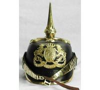 Elmetto prussiano in pelle nera casco tedesco Pickelhaube a punta lunga prima...