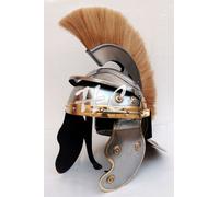 Elmetto romano armatura centurione con pennacchio giallo cavaliere medievale ...