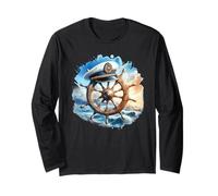 Elmo da Capitano Nautico Sailor Ocean Waves Design Maglia a Manica
