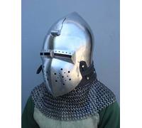 Elmo Medievale SCA In Acciaio Da 16 Gauge Con Faccia Di Maiale E Maglia A Catena