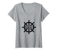 Elmo Nautico Capitano della Mia Nave Maglietta con Collo a V, Donna, Grigio Melange, M