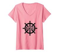 Elmo Nautico Capitano della Mia Nave Maglietta con Collo a V, Donna, Rosa, M