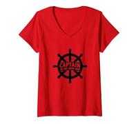 Elmo Nautico Capitano della Mia Nave Maglietta con Collo a V, Donna, Rosso, XXL