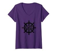 Elmo Nautico Capitano della Mia Nave Maglietta con Collo a V, Donna, Viola, S