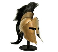Elmo spartano medievale con pennacchio nero stile corinzio guerriero con cinturino in pelle | Replica di casco greco indossabile per LARP, cosplay, Halloween, display e collezionisti