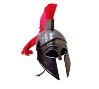 Elmo spartano romano corinzio medievale greco armatura LARP SCA casco con pennacchio rosso nero, nero, Adulto