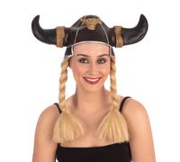 Elmo Vichingo Con Treccine Bionde Cappello Medievale Costume Accessorio