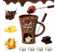 ELMVAR Set Tazza per Fonduta di Cioccolato con Forchetta e Candela, Tazza Scaldacioccolato da 150 ml, Mini Tazza in Ceramica per Sciogliere Cioccolato e Formaggio (J)