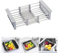 Elmyse Extend Kitchen Sink Drain Basket, Retractable Stainless Steel Sink Strainer Telescopic Drain Basket Kitchen Rack Drain Basket Sink Organizer for Dishes, Vegetable and Fruit ( Color : Gris , Siz