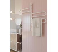 Elna® Scaldasalviette Elettrico Bianco 84x46 cm, 90W - Termosifone Bagno in Acciaio Inox 304 con Timer & Termostato, IP44-3 Bracci Girevoli 180° - Stendino Asciugamani a Parete