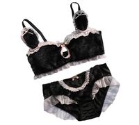 Elnwnnkc Biancheria intima da donna in peluche con bordi in pizzo increspato orecchie da coniglio in stile cartone animato reggiseno ritagliato peloso e panty set lingerie invernale intimo design