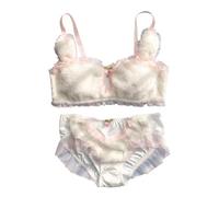 Elnwnnkc Biancheria intima da donna in peluche con bordi in pizzo increspato orecchie da coniglio in stile cartone animato reggiseno ritagliato peloso e panty set lingerie invernale intimo design