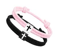 Elnwnnkc Pack of 2 Braided Rope Bracelets with Crosses Charm Adjustable for Comfortable Wrist Fit Religious Symbol Birthday Gift