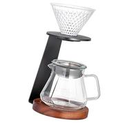 Elnwnnkc Set per la preparazione del caffè include supporto in metallo, base in legno e caraffa in vetro resistente calore, set accessori estetici per caffettiera