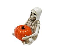 Elnwnnkc Statuetta zucca scheletro Halloween, decorazione da tavolo in resina per mensole, scrivanie e tavoli d ' ingresso, finitura in osso invecchiato, piccola statua con accento stagionale Statue