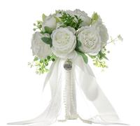 Elnwnnkc Traditional White And Green Silk Wedding Arrangement Lightweight Flowers For Bride Bridal Party Decoration White Green Silk Rose Arrangement